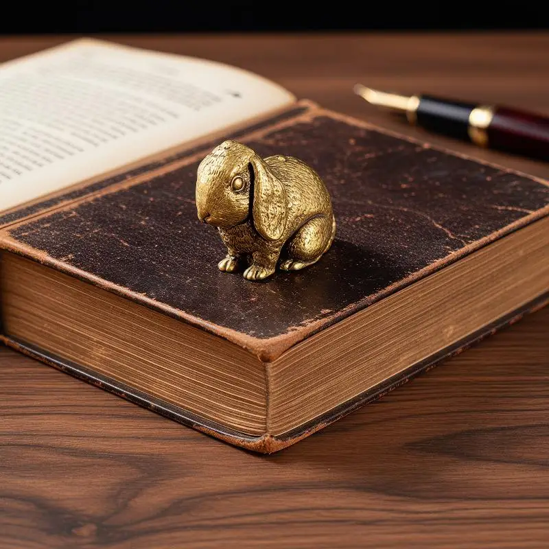 Big Ears Rabbit Desktop Ornament Retro Brass Mini Animal Statue Handcrafted Cute Figurine for Living Room TV Stand Decoration