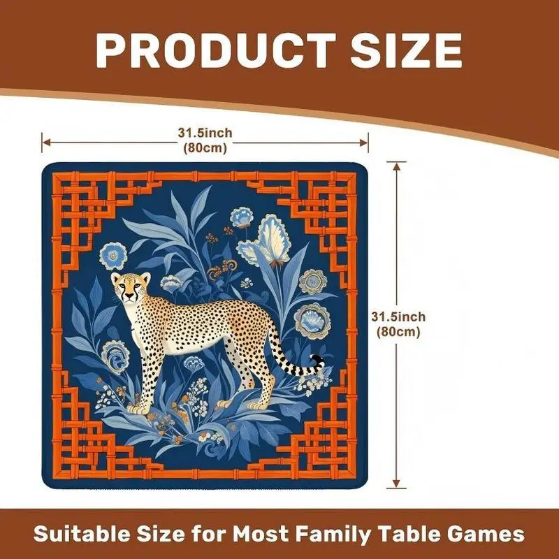 VIKAMA Blue Leopard Porcelain Mahjong Mat Chinese Geometric Frame Luxury Vintage Household American Cover