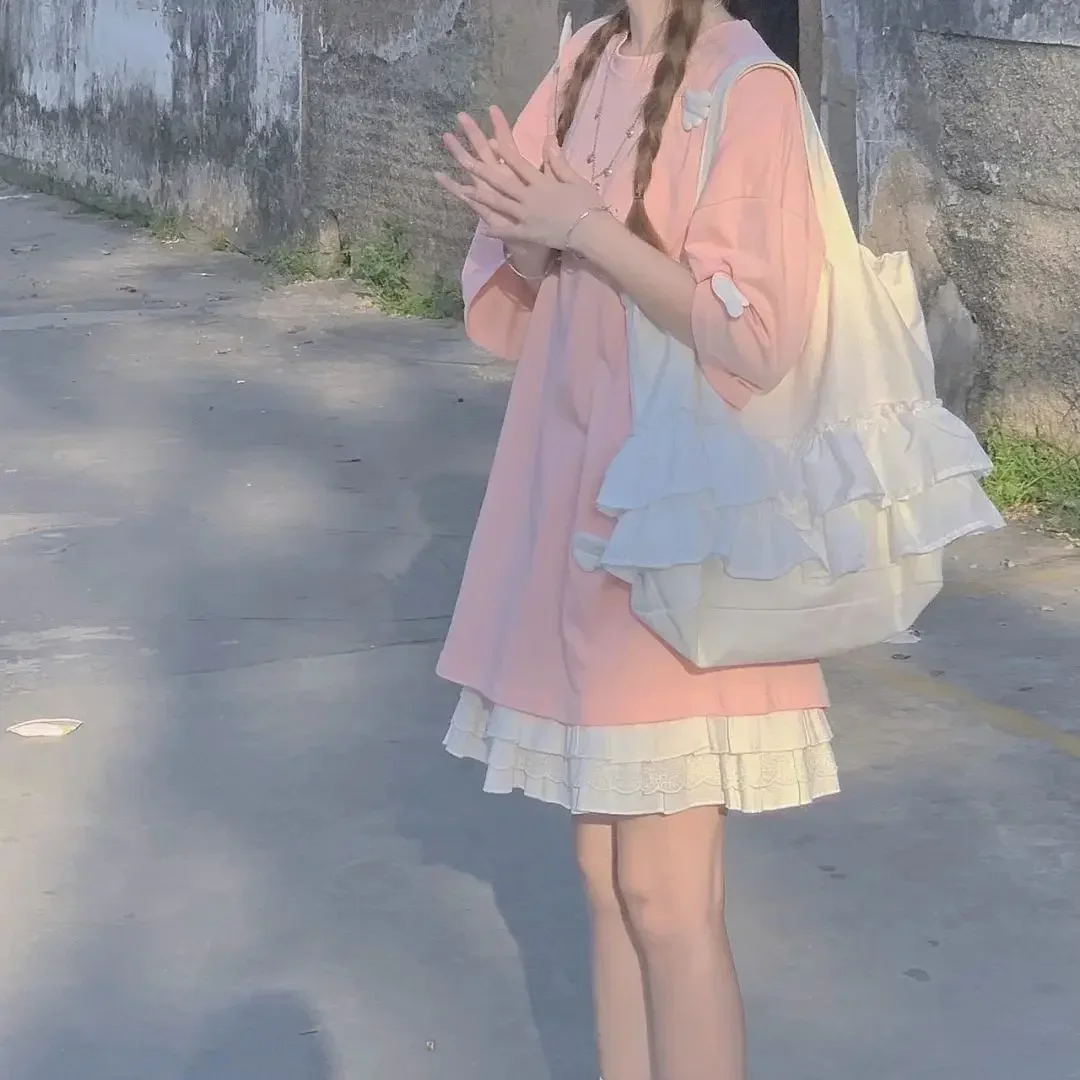 日本のツーピースの女性用スーツ,用途の広いTシャツとミニスカート,柔らかくてかわいい,ピンクの学生服,夏,新品