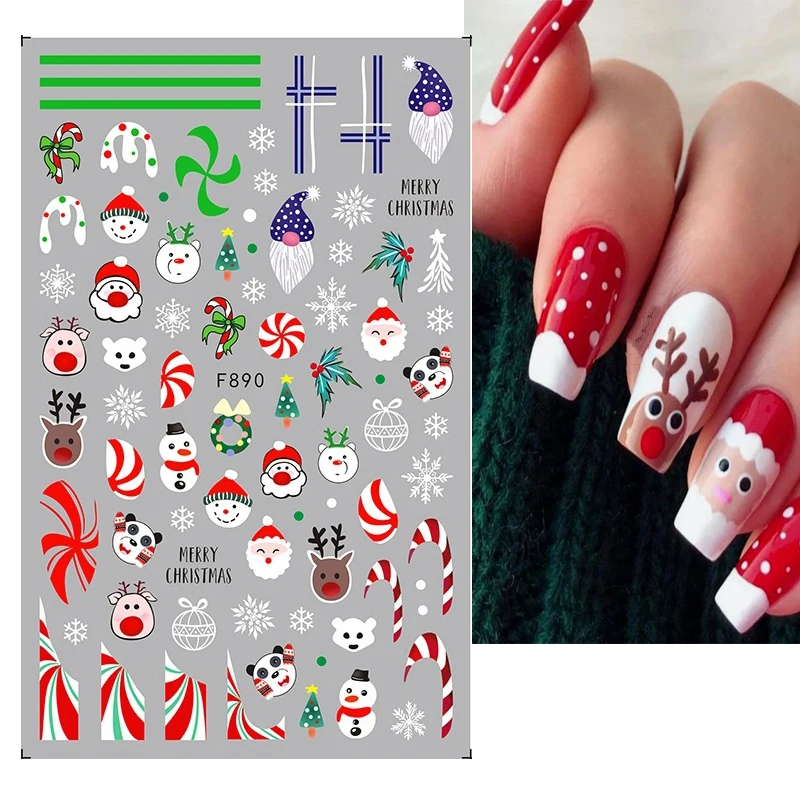 Merry Christmas Nail Art Sticker 3D Sliders Deer Santa Claus Decals New Year Nails Decorations Stickers For Manicure Accessories