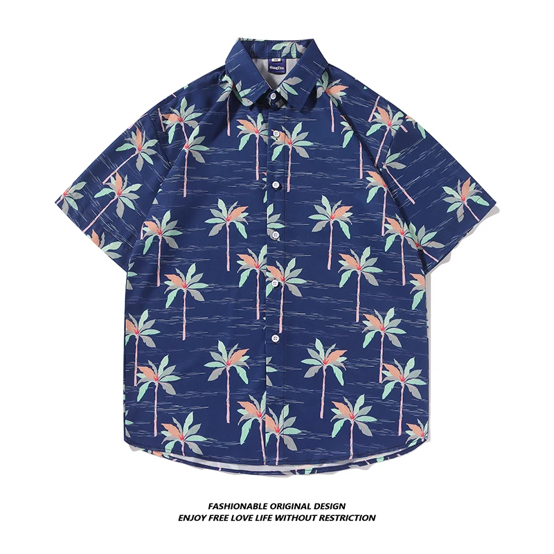 Hawaii Flower Men's Shirt Summer Short Sleeve Loose Beach Thin Ice Silk Shirt Retro Casual Trend Outerwear Moisture Permeable