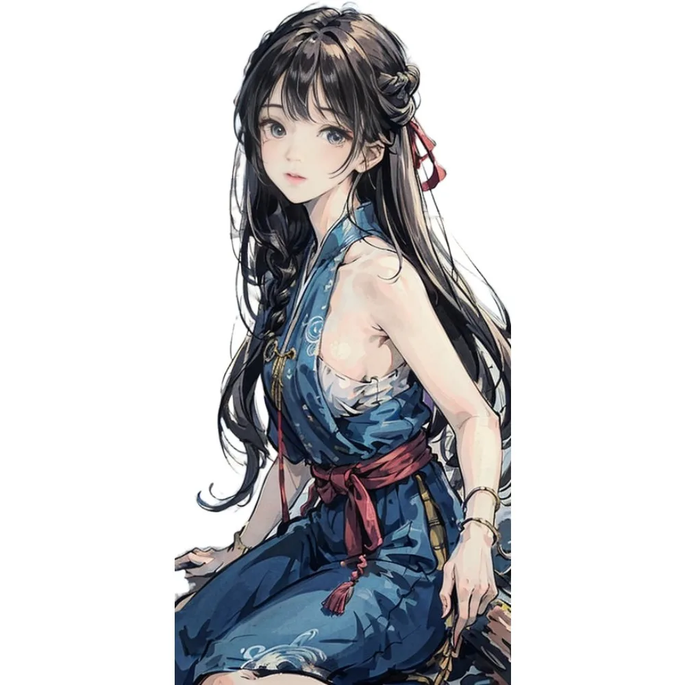 Anime Blue Haired Girl Forest Scene Vinyl Decal Waterproof Sunproof Sticker for Car Motorcycle Electric Scooter Exterior Decor