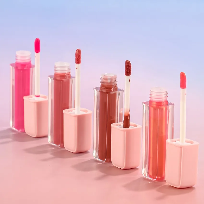 Lip Gloss Private Label Pigment Long Lasting durable Waterproof Non-stick Matte Glossy Custom Logo Makeup Cruelty Free Pink Lid