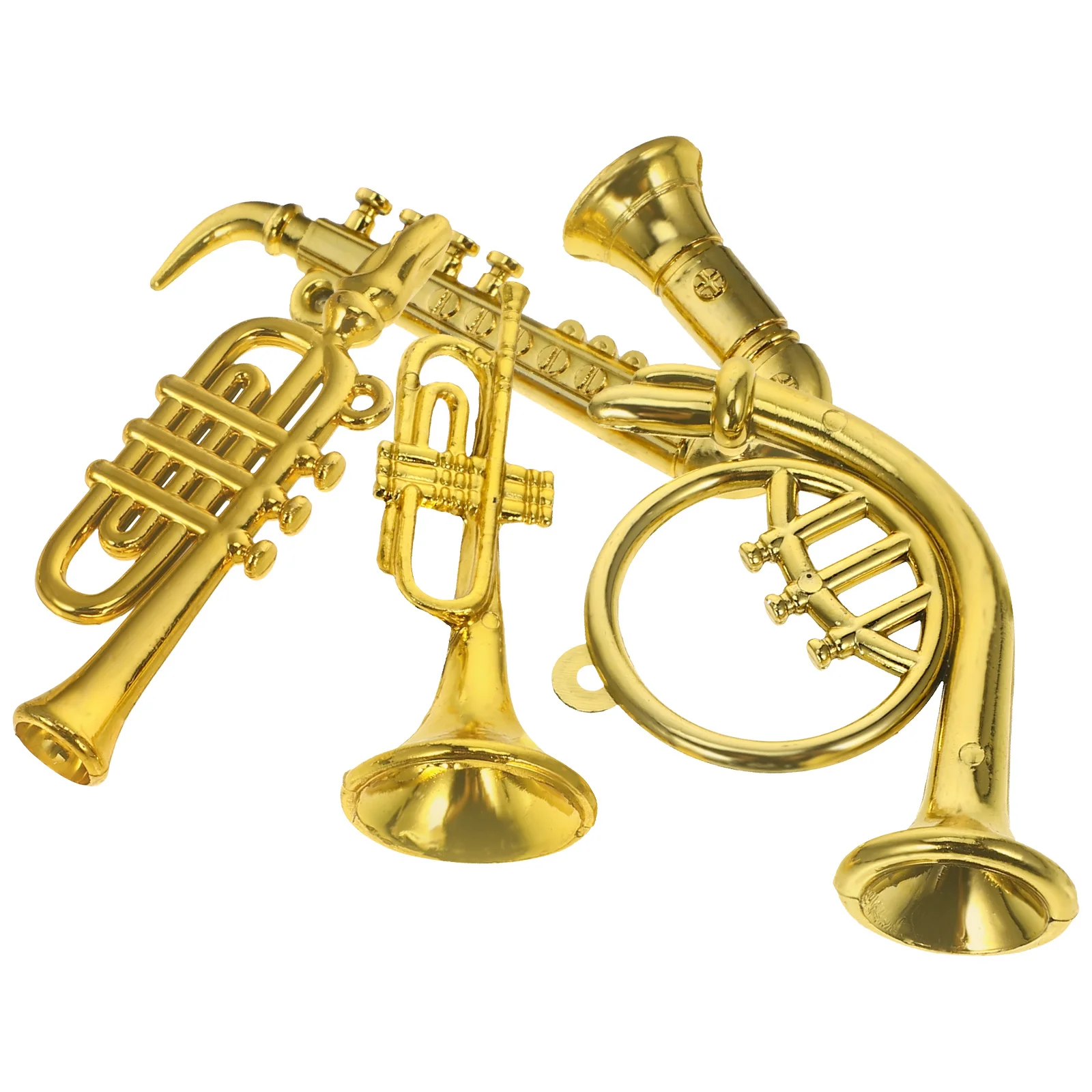 4 Pcs Ornaments Mini Musical Instrument Toys Plastic Trumpet Instruments Golden