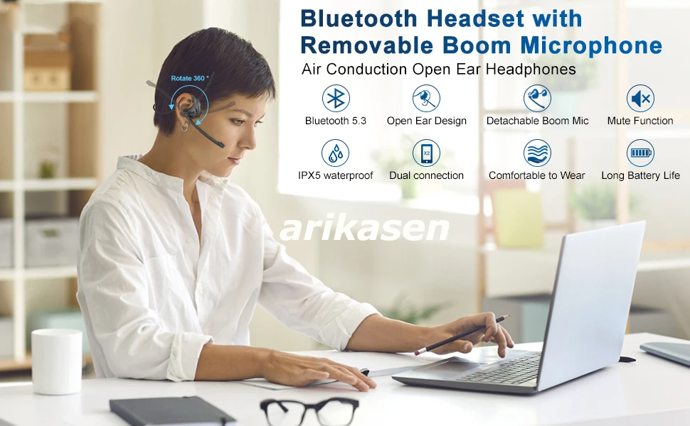 Open-Ear-Kopfhörer mit Mikrofon, Bluetooth-Headset mit KI-Geräuschunterdrückungsmikrofon, Bluetooth 5.4 Air Conduction-Kopfhörer – Detail 2