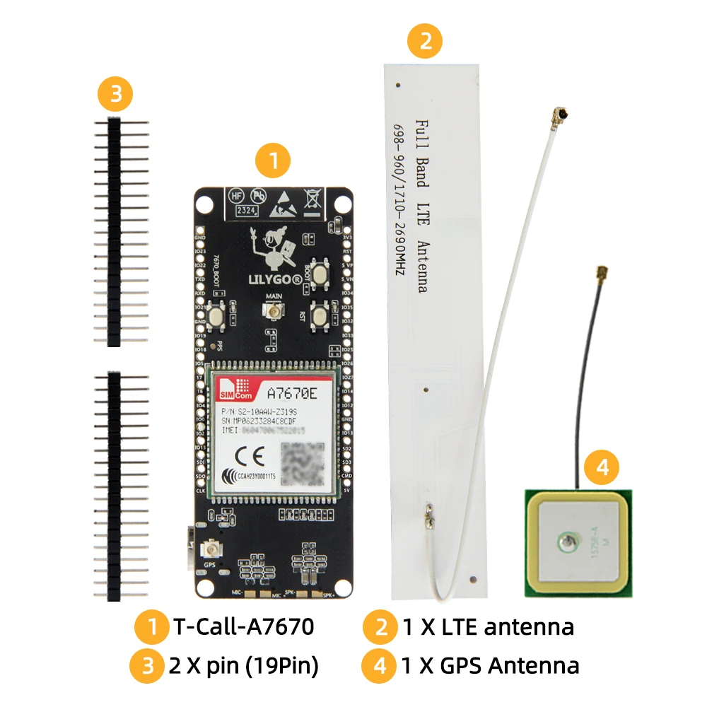 LILYGO ® T-Call A7670 4G 2G ESP32 Development Board A7670E LTE GSM Module