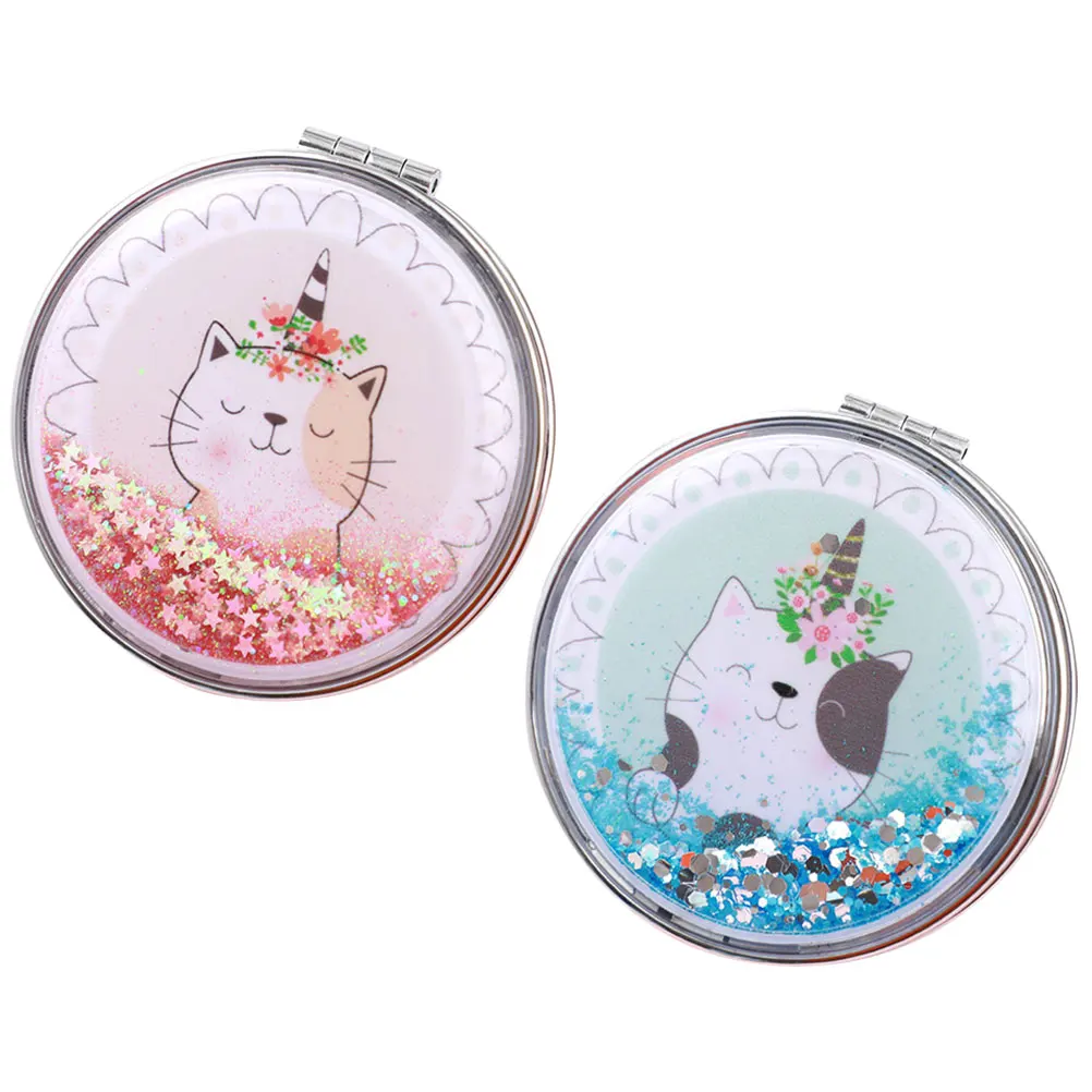 2Pcs Makeup Mirrors Double-Sided Compact Foldable Pocket Travel Mirror Portable Handheld Small Mirror for Women Girls