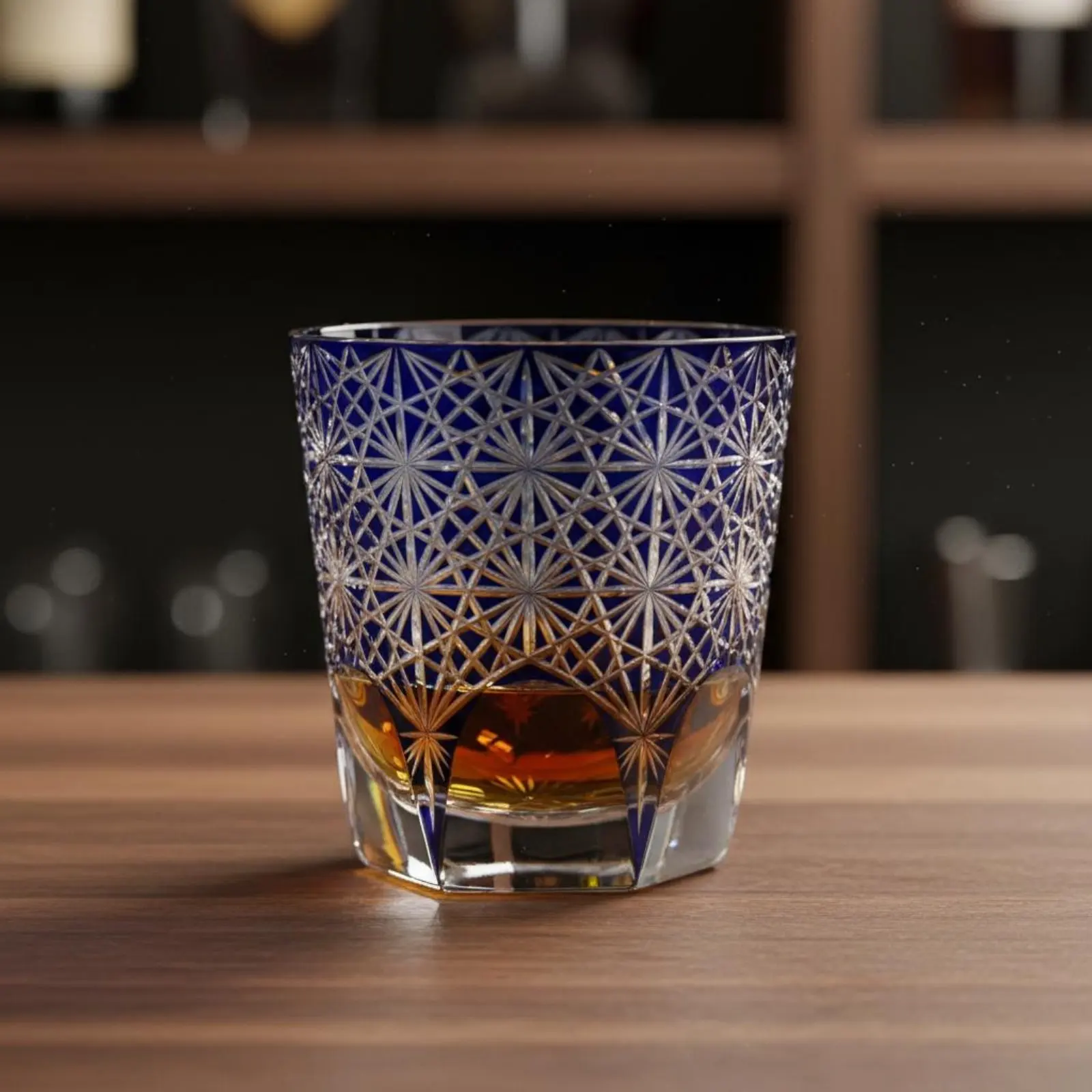 Vaso de Vidrio Tallado con Diseño Japonés Tradicional, Elegante Diseño con Patrón Grabado, Vaso para Bebidas Mixtas, para el Hogar o Bar