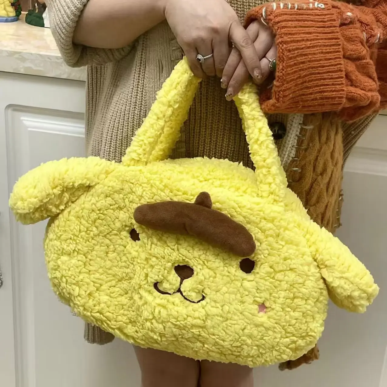 Sanrio Pom Pom Purin Handbag Lovely Shoulder Bag Cartoon Anime Plush Bag Girly Cute Bag High-capacity Xmas Gifts Girl Student