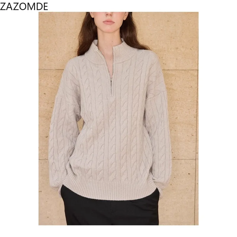 Mens Soft Fuzzy Half Zip Cable Knit Pullover Mock Neck Loose Warm Autumn Winter Casual Sweater  Knitted Men Vintage Sweater