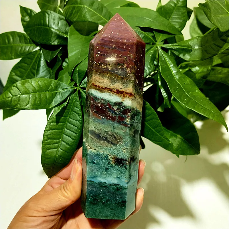 Natural Pretty Ocean Jasper Stones Tower Wand Point Energy Meditation Spiritual Healing Feng Shui Crystals Room Decortion