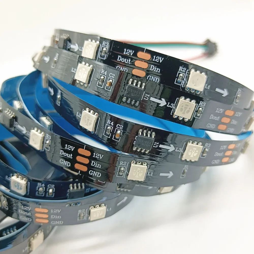

WS2811 5050 5M 300Leds Dream Color RGB LED Strip Addressable DC12V IP60 No-Waterproof Black Pcb