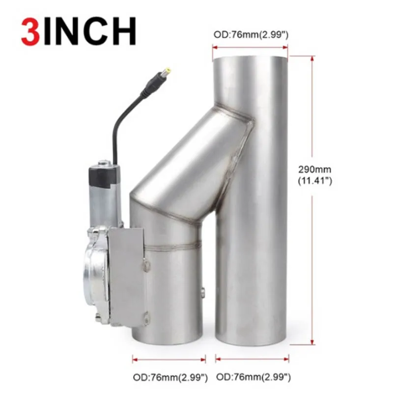 1Pc 2.5\'\' 3\'\' Stainless Steel Exhaust Piping Adjustable Y-shaped Pipe Electric Exhaust Cutout Single Valve Automotive Accessory