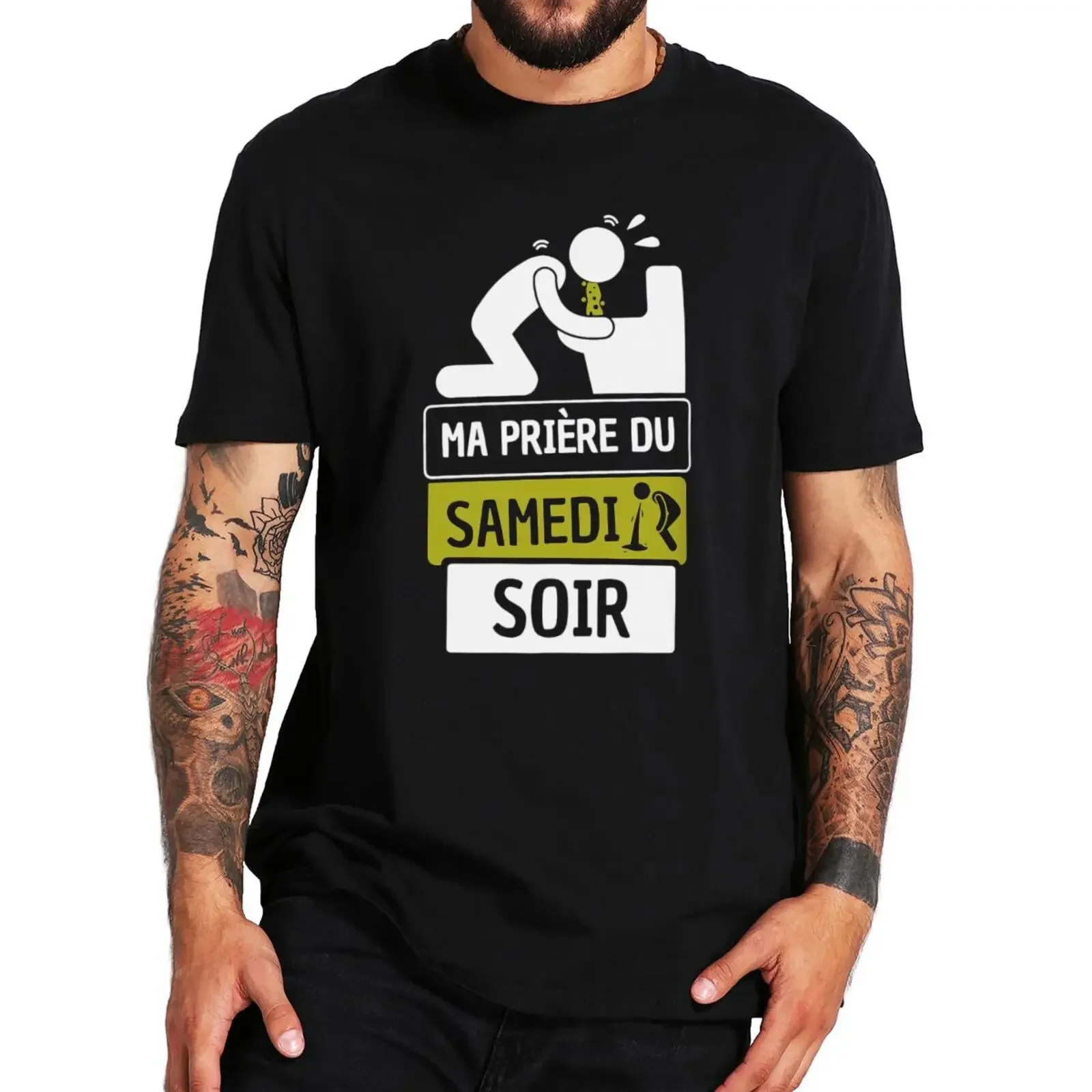 Humorous beer I pray Saturday T-shirt French Text Drinking enthusiast gift top crewneck comfy outfit