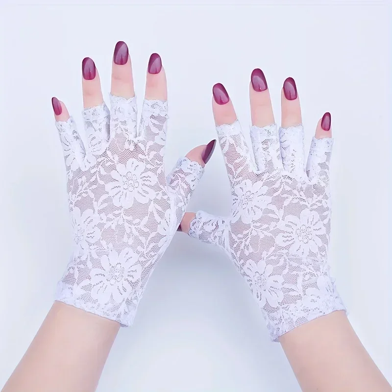 

Black Sexy Sailor Dance Half Finger Gloves Female Lace Dew Finger Summer Outdoor Thin Cover Scars Elegant Thin Breathable