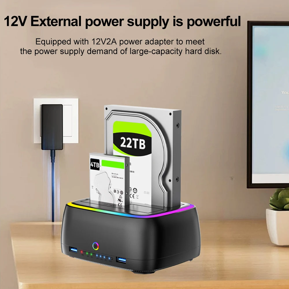 محطة محرك الأقراص الصلبة 7 في 1 ثنائي الخليج USB3.0 5Gbps SATA HDD محطة إرساء لبطاقة استنساخ HDD/SSD مقاس 2.5/3.5 بوصة TF/SD غير متصلة بالإنترنت