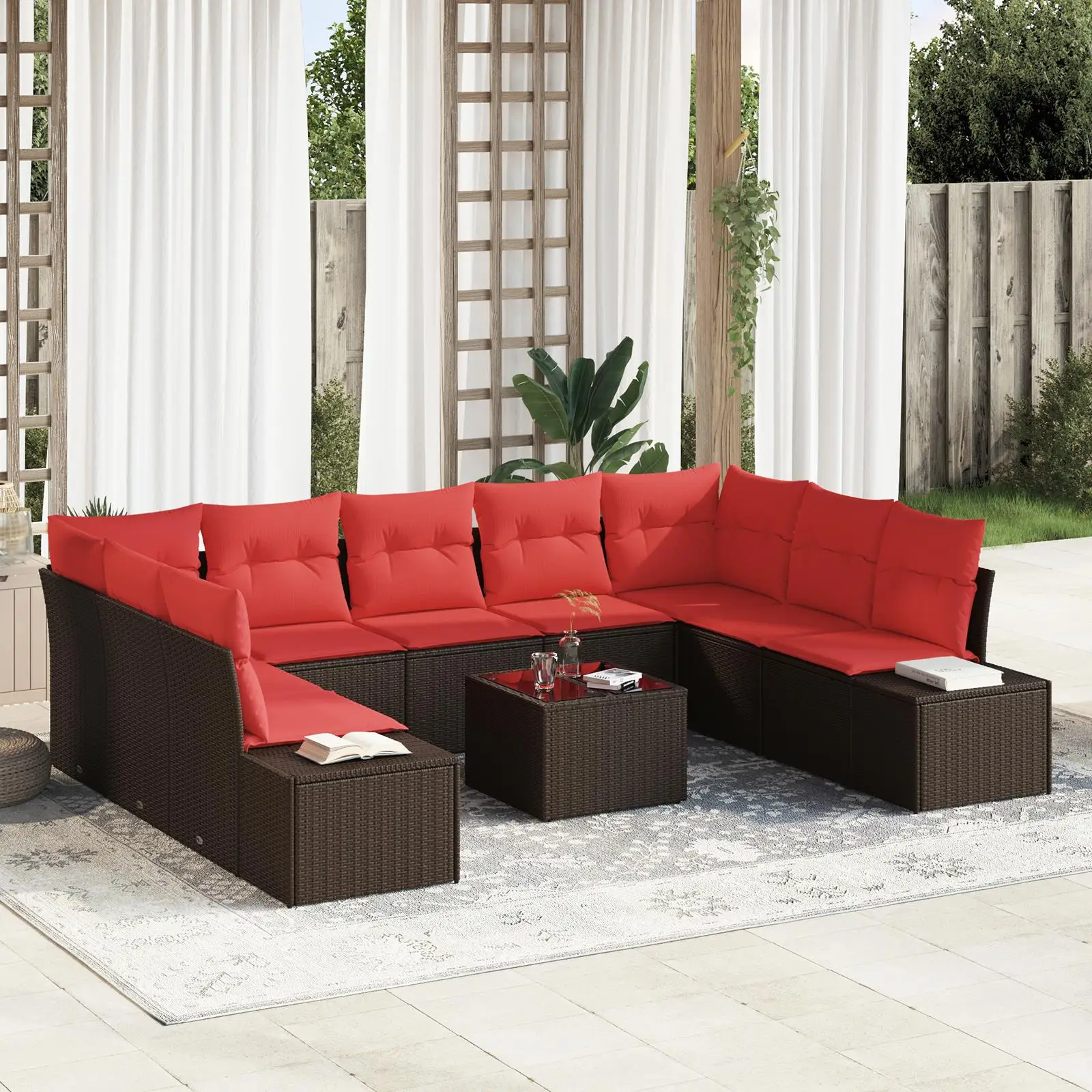 

10 Piece Brown Poly Rattan Garden Sofa Set with Comfortable Cushions for Outdoor Living Space