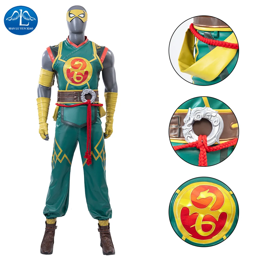 

Iron Fist Cosplay Costume Green Rivals Outfit with Top Pants Belt Halloween Comic Con Lin Lie Battle Suit Custom Made