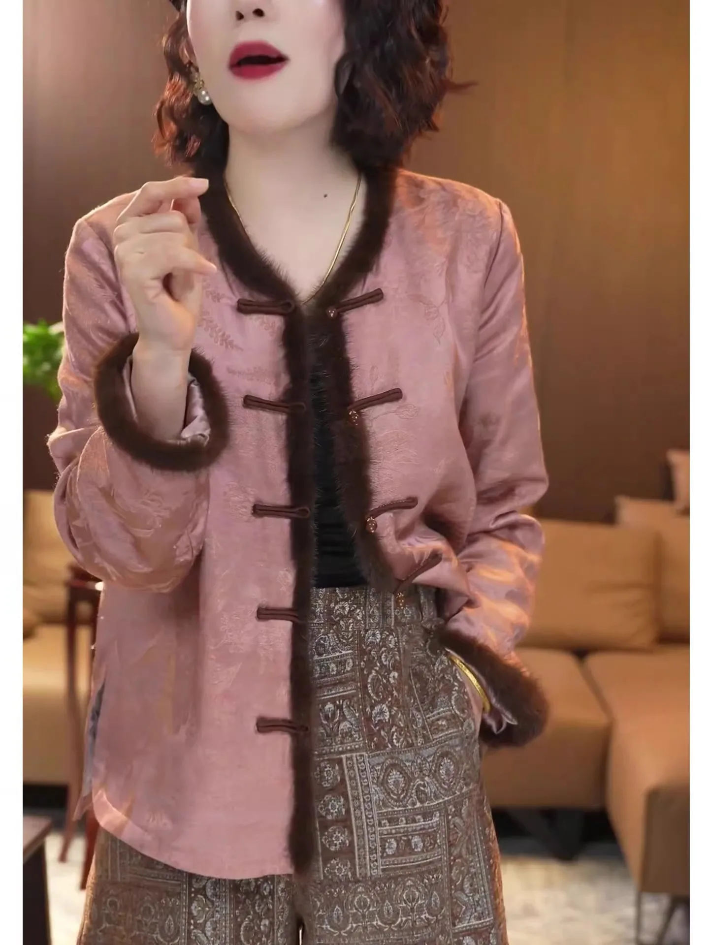 Nuevo 2025 invierno chino Sle mujer ort prendas de vestir exteriores piel de visón impreso Slim Fit Patchwork Jaet suelta ajuste largo Sve abrigo