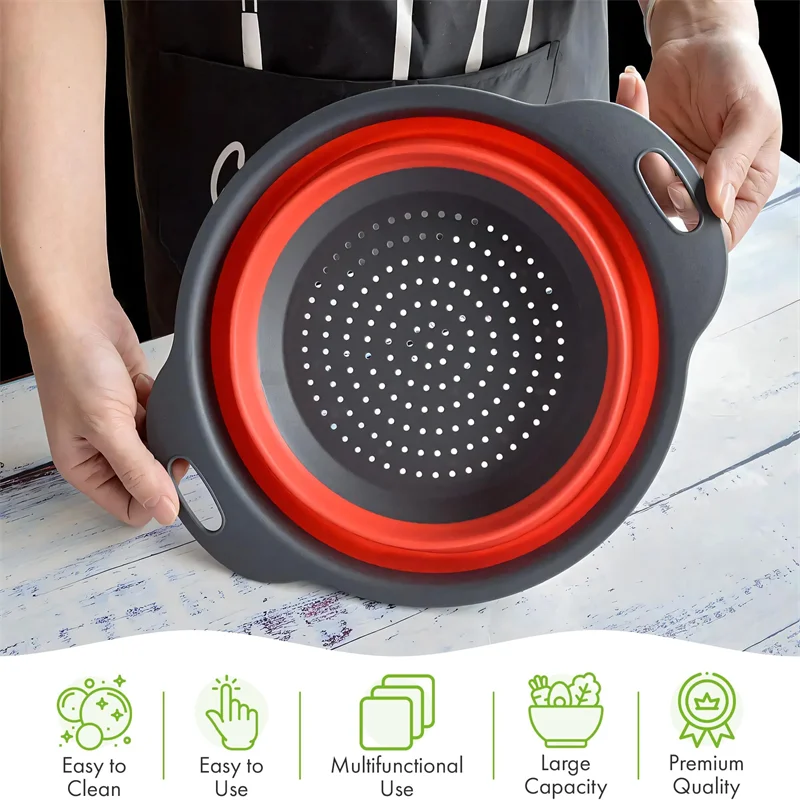 

Silicone Folding Drain Basket, Multifunctional 2pcs Fruit and Vegetable Washing Drain Basket, Household Kitchen Storage Basket