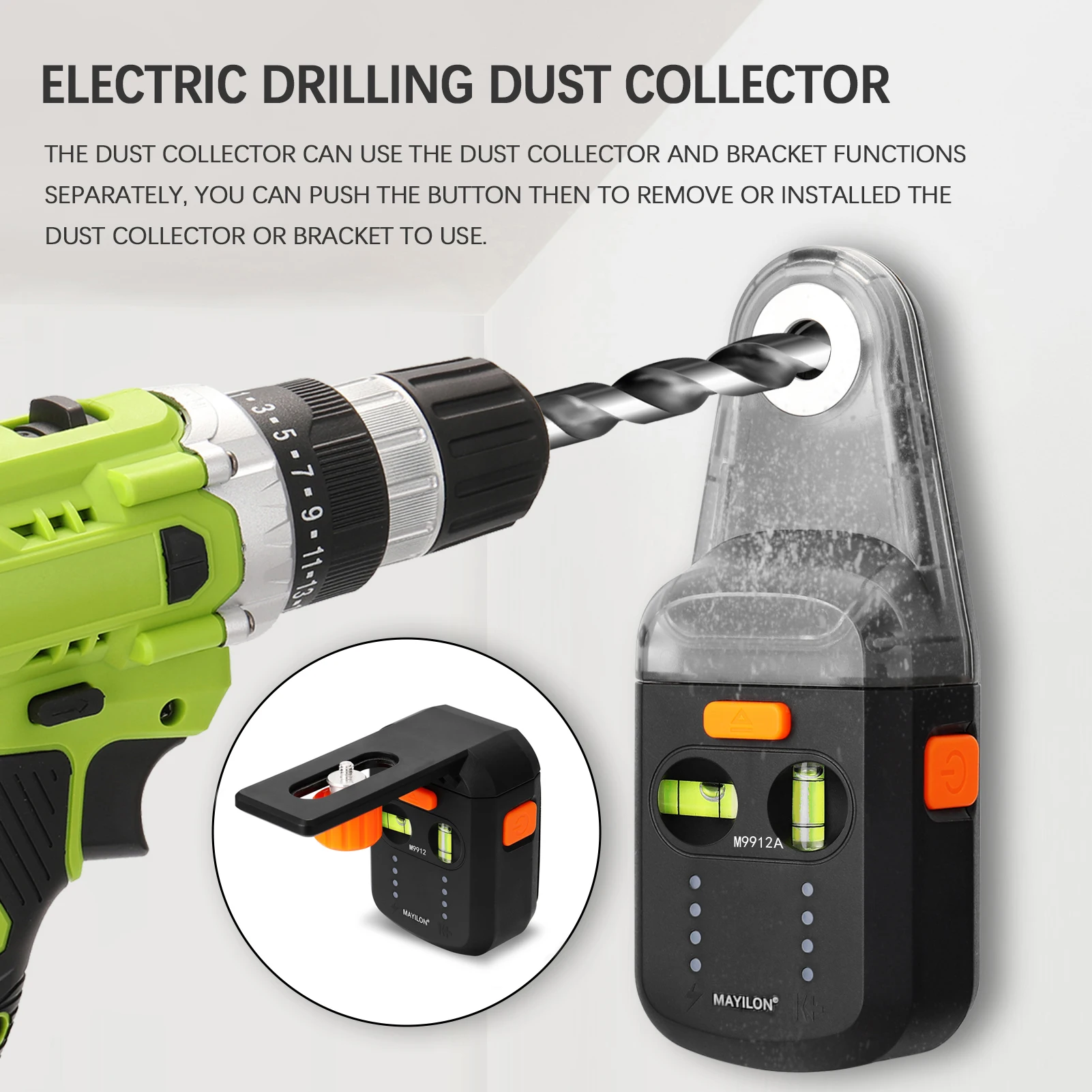 MAYILON 2 In 1 Electric Drilling Dust Collector Laser Level Wall Electric Suction Vacuum Drilling Dust Collector Cleaning Tool