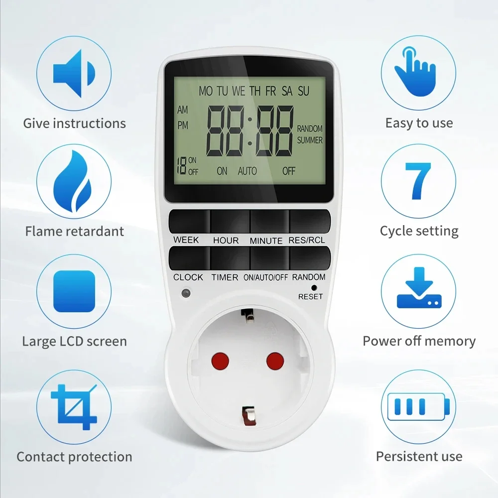 Electronic Digital Circulate Timer Switch Socket Kitchen Timer Outlet Programmable Timing Socket Control 220V EU US UK AU Plug