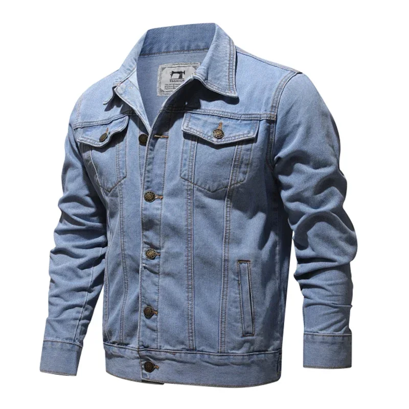 Rozmiar S-5XL Wiosna i jesień Nowy styl Butik Czysta bawełna Moda Niebieski Czarny Męski Casual Denim Kurtka Slim Kowbojski Płaszcz