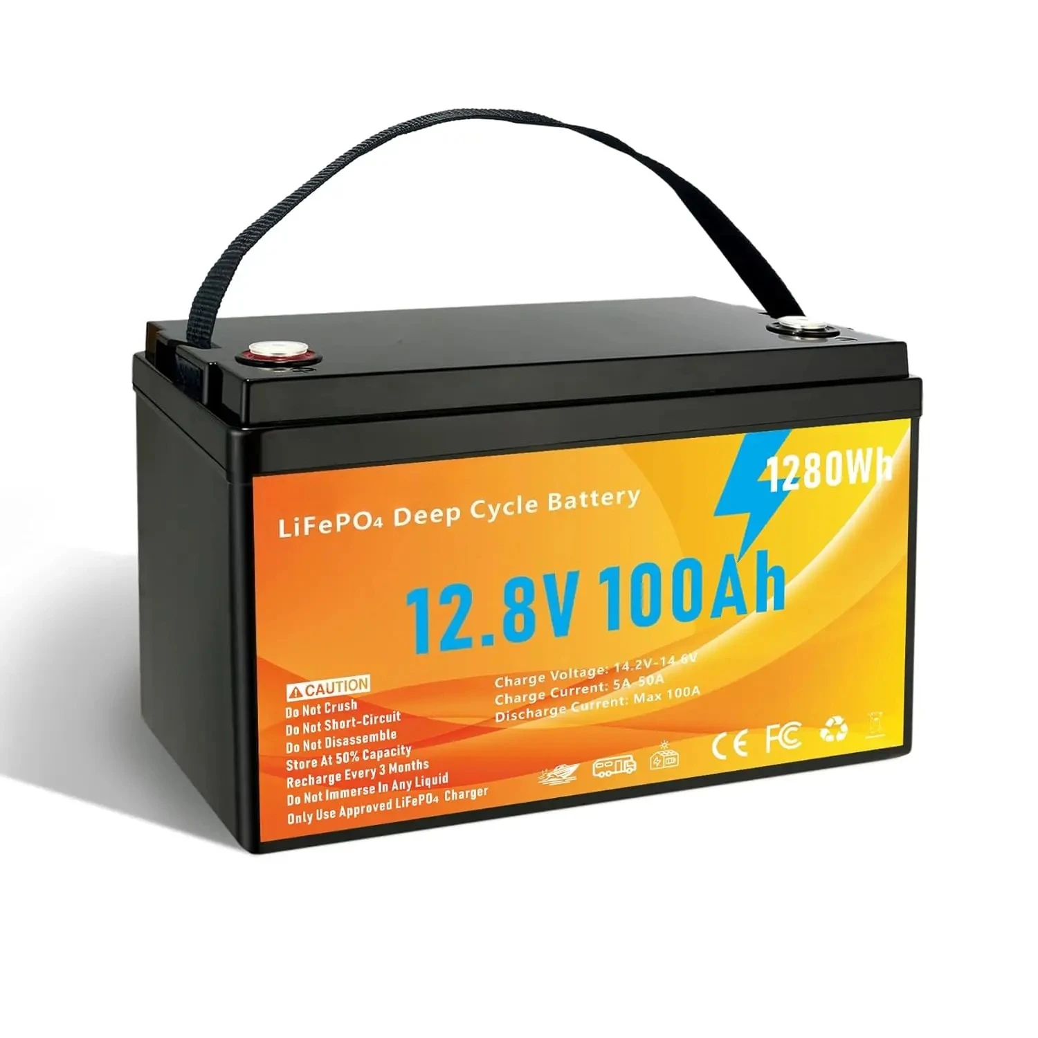 

12V 100Ah LiFePO4 Lithium Battery, Group 31 Lithium Iron Phosphate Battery Built-in 100A Smart A+ Grade BMS 1280Wh, Customized