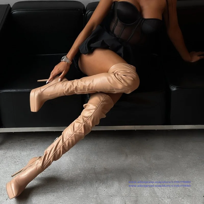 Platform Pointy Toe Over-The-Knee Boots Sexy Stiletto Heel Women's Boots Party Catwalk Shoes Luxury Designer Boots Botas Mujer