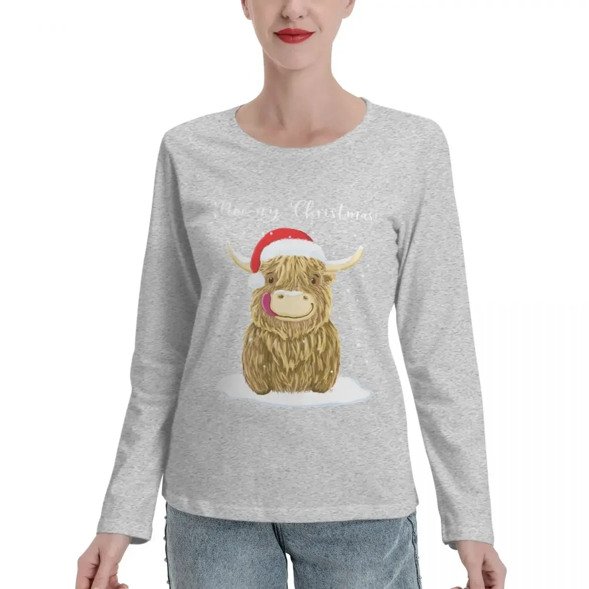 

Scottish Highland Cow, Moo-rry Christmas Wee Hamish Long Sleeve T-Shirts quick-drying t-shirt t-shirts for Women cotton