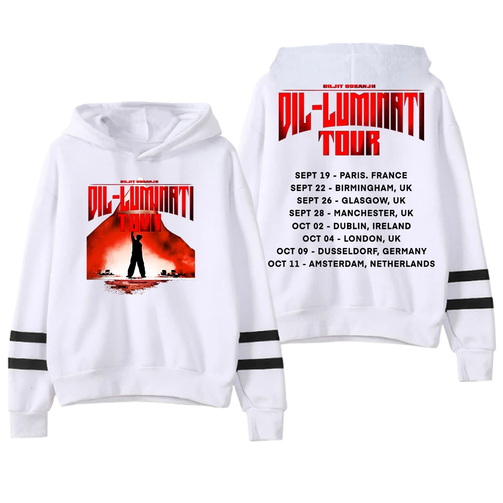 Diljit Dosanjh Merch 2024 Dil-Luminati Europe Tour bez kieszeni równoległe paski rękaw Streetwear kobiety mężczyźni bluzy z kapturem