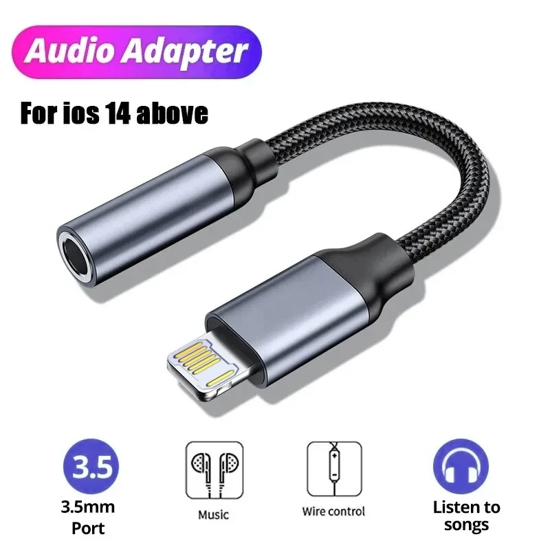 8 Pin to 3.5mm Jack AUX Cable For iPhone 14 13 12 11 Pro Max IOS 14 Male to Female Adapter Headphone Connector Audio Splitter