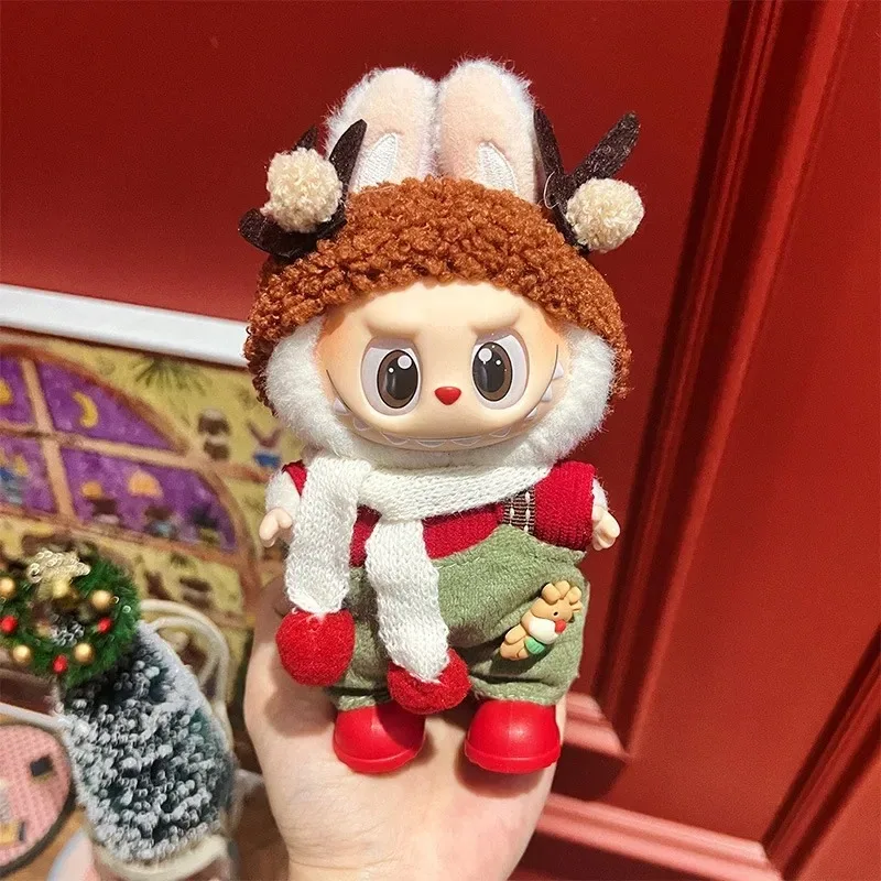 

Одежда для 15/17 см, одежда Labubu, рождественская шапка, шарф, комплект с изображением лося и снеговика, мини-плюшевый аксессуар для куклы, новогоднее платье, подарок