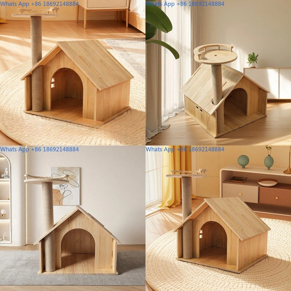 Cat Climbing Tree with Capsule Style Wooden House Multi Level Scratcher and Play Tower for Cats