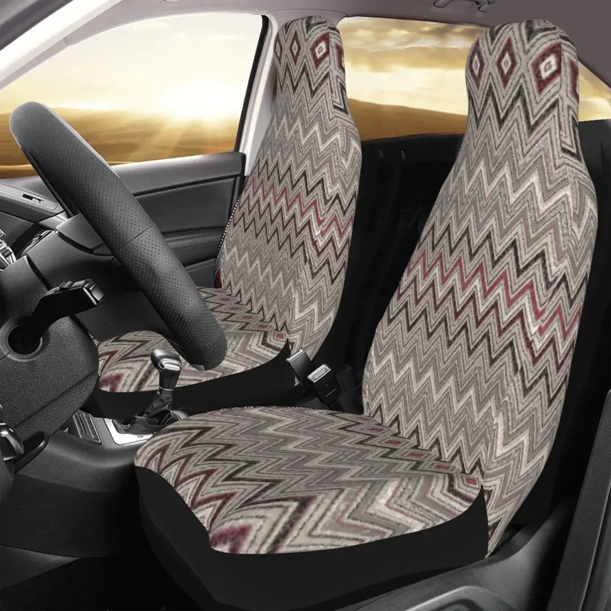 Bohemian Zig Zag Chevron Universal Auto Car Seat Covers Universal Fit for SUV Zigzag Chic Geometric Seat Protector Cover 2 PCS