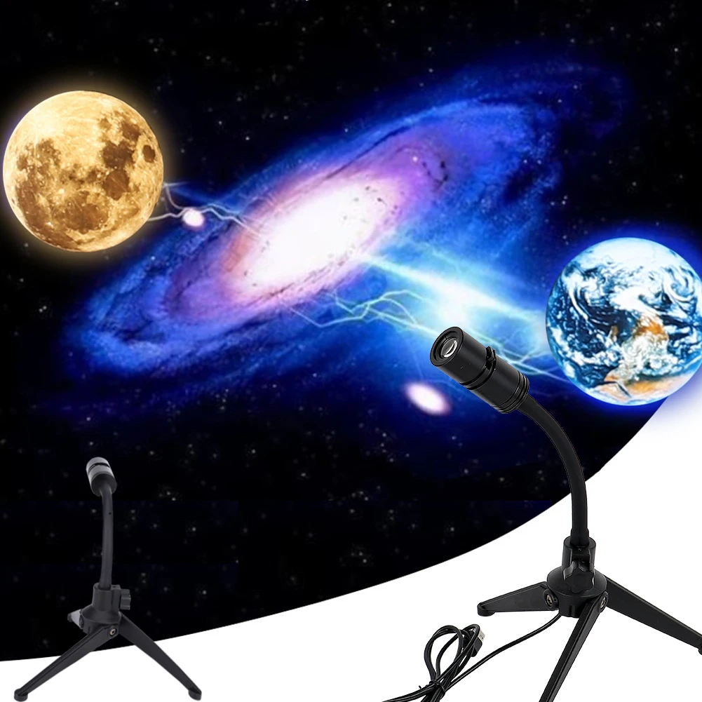 Starry Projector 2 In 1Moon Earth Projector Lamp 360° Rotatable Bracket USB Rechargeable Led Night Light Planet Projection Lamp