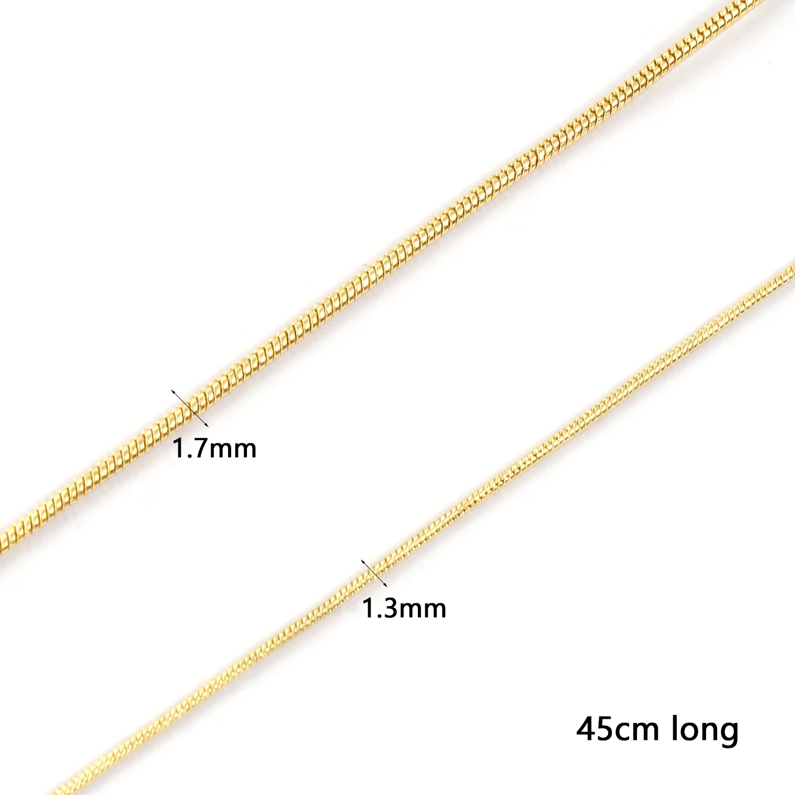 2pcs 1.7/1.3mm Width Brass Snake Chain Necklace Gold Color Clavicle Chain Short Necklace DIY Jewelry Accessories 45cm+ 5cm Long