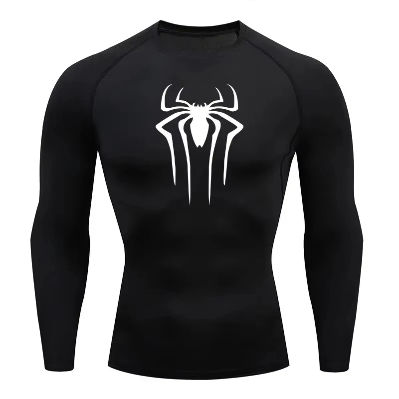 Men's sun protection spiderman sport shirt long sleeve compression shirt second skin running training wear Rashgarda MMA