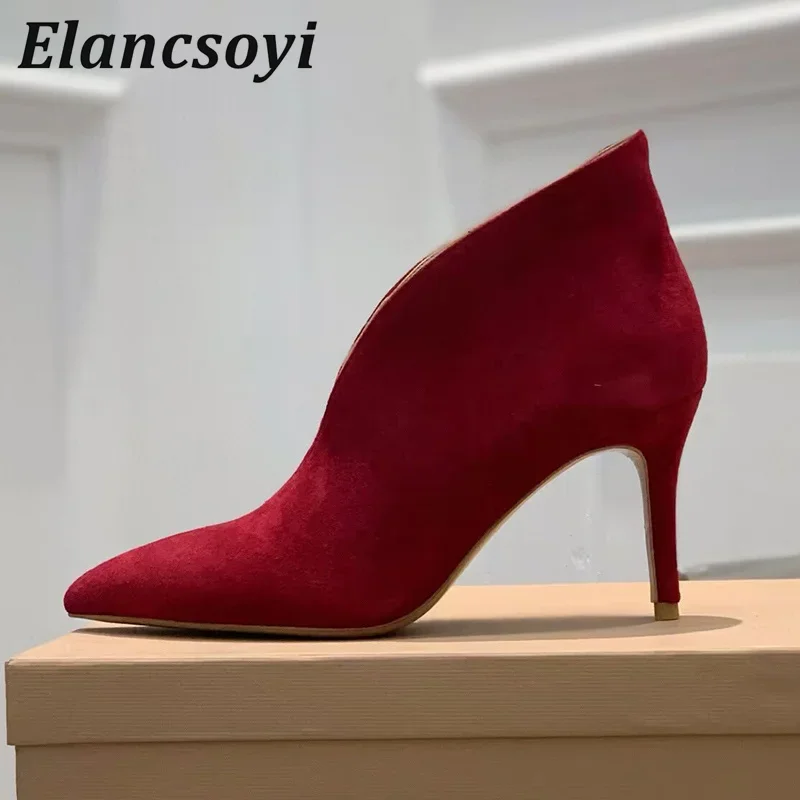 Pointed Toe High Heels Women Autumn Winter Genuine Leather Solid Color Thin Heels Ankle Boots Fashion Versatile Commuting Botas