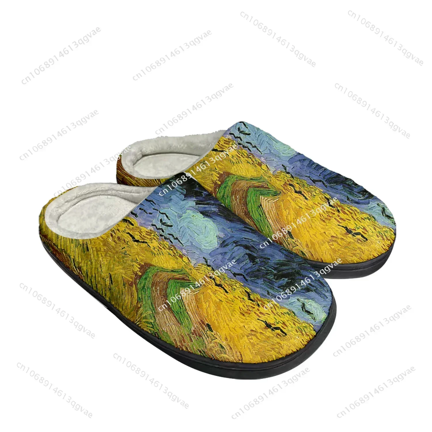 

Van Gogh Oil Painting Rye Crows Home Cotton Custom Slippers Mens Womens Sandals Plush Bedroom Keep Warm Shoes Thermal Slipper