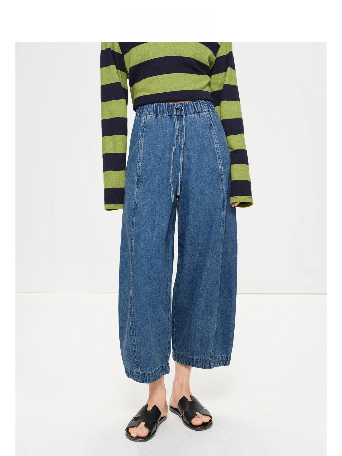 

Джинсы Mincollection Dstring Denim, легкие, с деконструктивным 3D-силуэтом, джинсы-брюки длиной до щиколотки, с высокой талией и широкими штанинами...