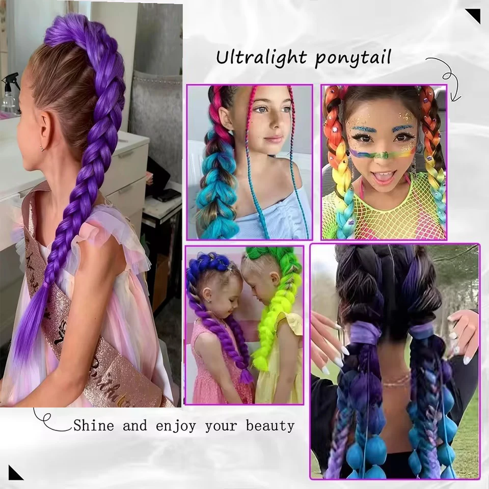 Synthetic 26inch Long Braided Purple Hair Ponytail Rumi Costume Hairstyle Ponytail with Clips for Girls Kids Halloween Christmas image 6