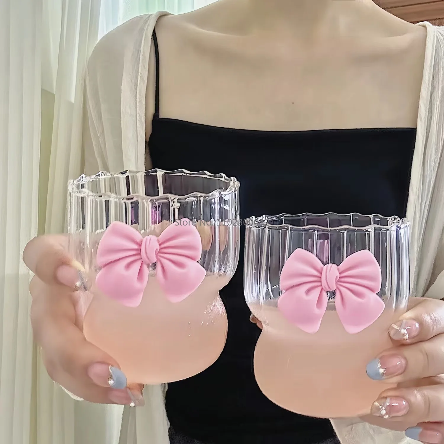 Ins Heat-resistant Household Girls Fruit Tea Lemon Water Cup Bow Tie Glass Cup Princess Wind Coffee Cups  Accessories