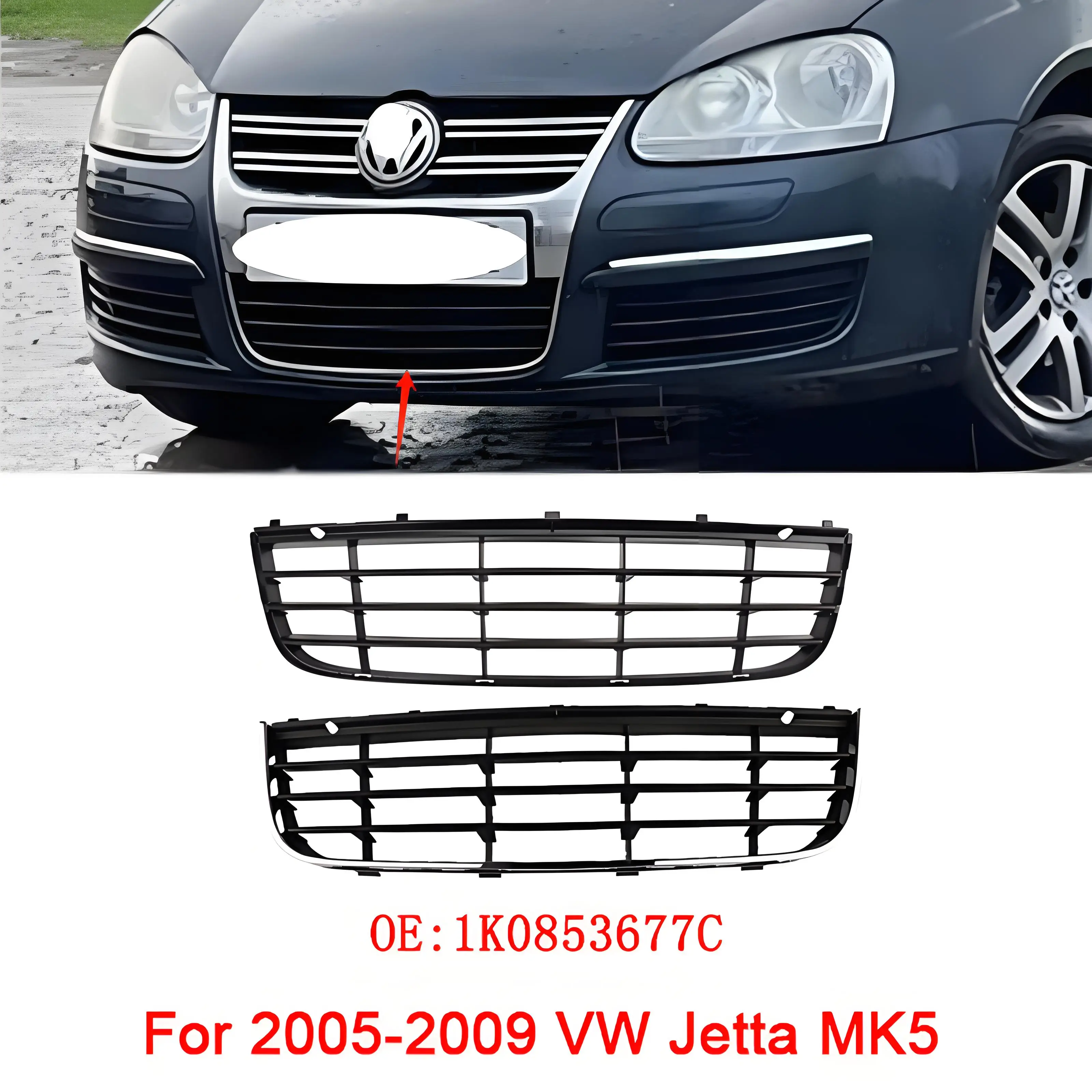 

ABS Black Car Front Bumper Fog Light Cover Lower Bezels Grille for 2005-2010 Volkswagen VW Jetta 1K0853677C