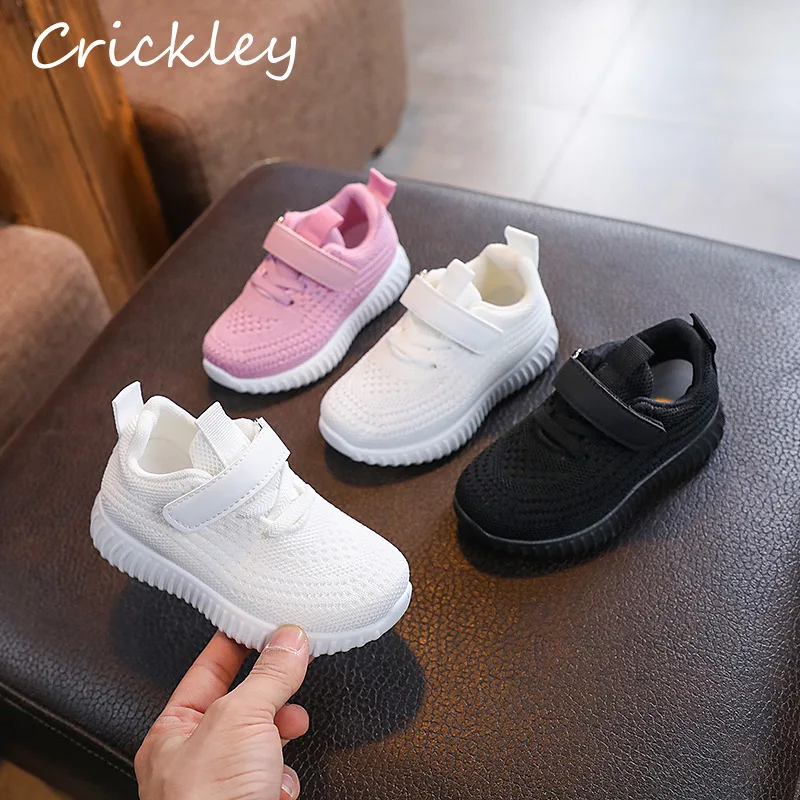 Spring Autumn Solid Mesh Kids Running Shoes Knitted Hook Loop Sneakers For Baby Boys Girls Soft Bottom Children Sport Shoes