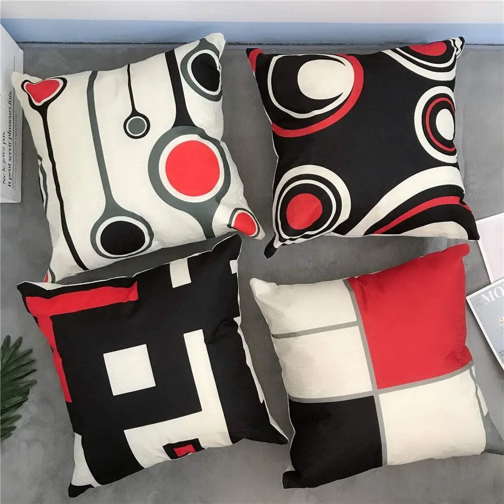 Now Black Red Geometric Linen Cushion Cover for Car Living Room Sofa Bedroom Home Decor, 40x40 45x45 50x50 60x60 Pillowcase