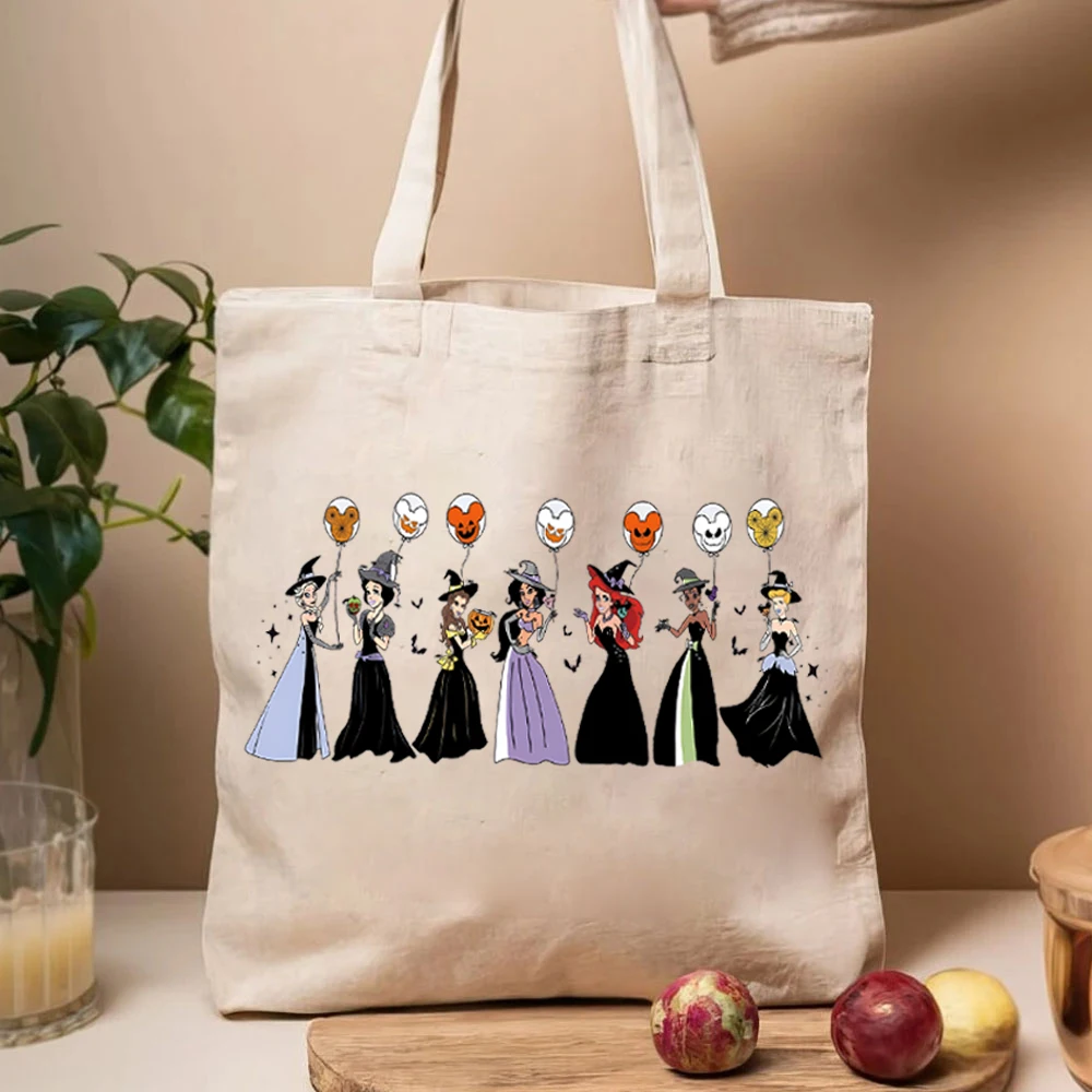 Super Cute Princess Witch Halloween Graphic Tote Bags Princess Balloons Ladies Shopping Canvas Halloween Girls Women's Handbags