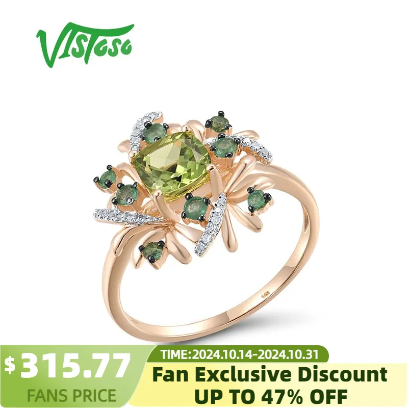 

VISTOSO Genuine 14K 585 Rose Gold Rings For Women Sparkling Natural Diamond Emerald Paridot Gorgeous Fine Party Fashion Jewelry