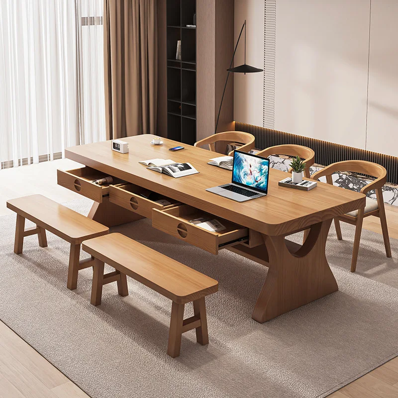 Solid wood desk with drawers library office study table and chair combination to the living room pure solid wood large desk