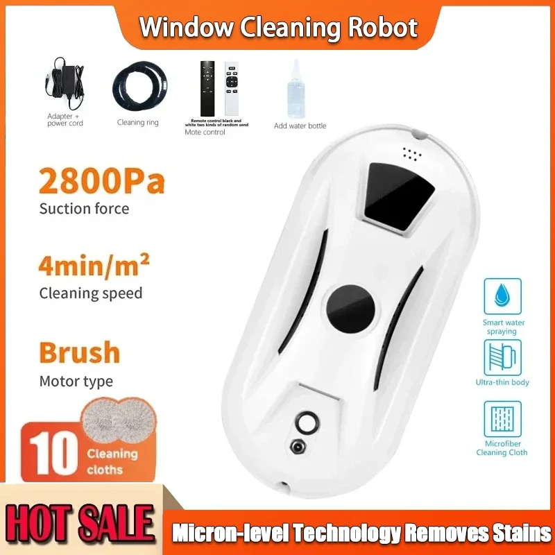 

White Window Cleaner Robot Automatic Intelligent Path Planning Edge Detection Remote Control for Home Cleaning